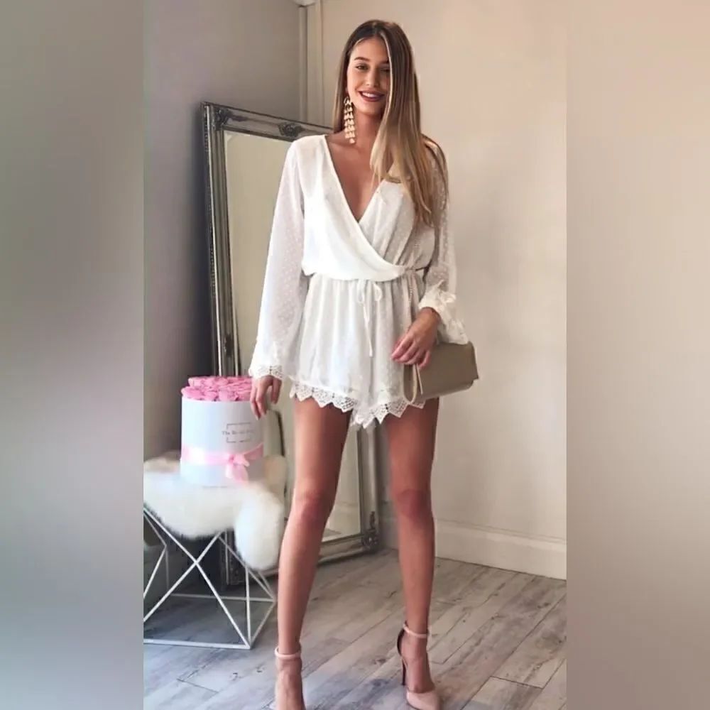 Showpo Call Me Pretty Lace Playsuit Jumpsuit Romper White XS